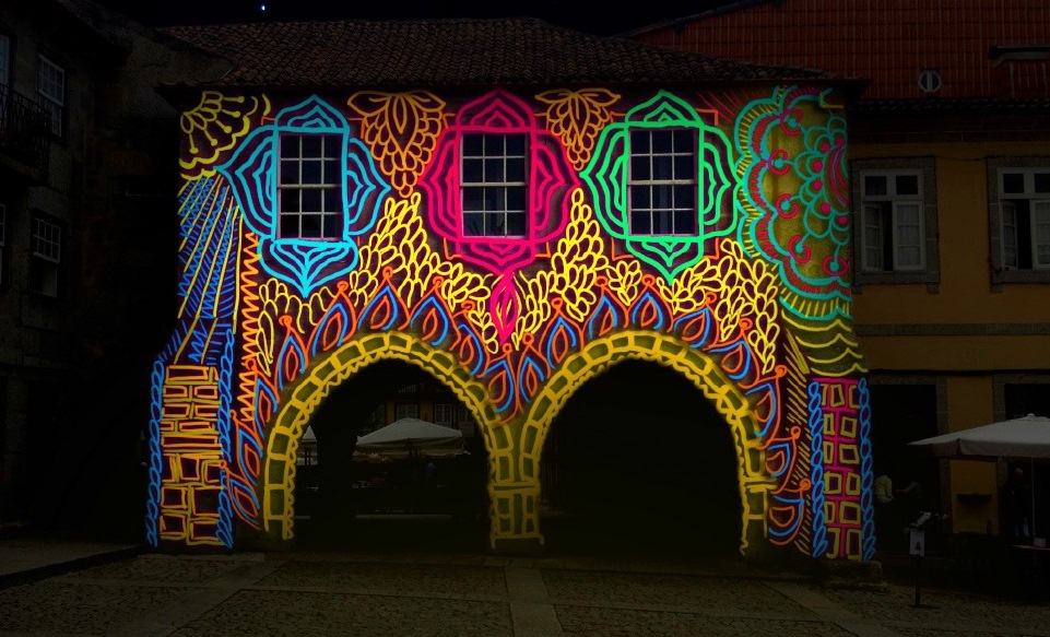 Pintura digital em edifício do Centro Histórico no penúltimo fim de semana de agosto